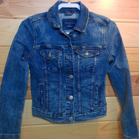 NWTS Aeropostale Blue Denim Jacket | Classic Button Front Jean Jacket SZ S - Picture 1 of 5